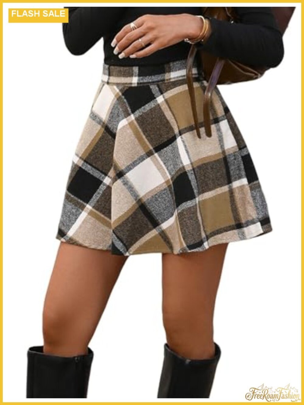 Women Plaid Mini Skirt High Waist A-Line Flared Pleated Skirt